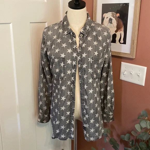 Rails women’s chambray stars gray wash & white button up M Lyocell collar shirt - Picture 2 of 13
